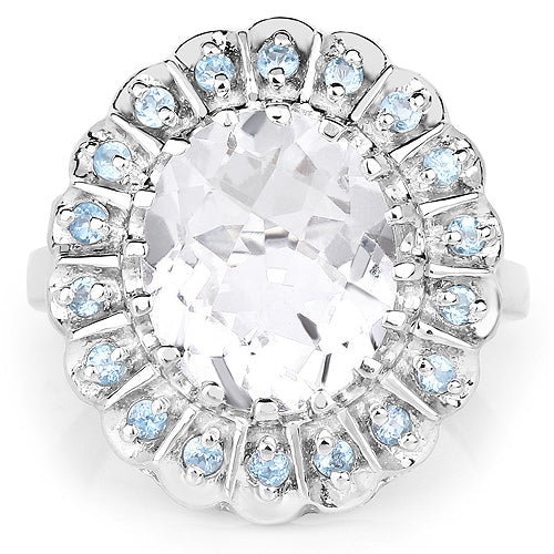 5.90 Carat Genuine Crystal Quartz and Swiss Blue Topaz .925 Sterling Silver Ring by Bids.com