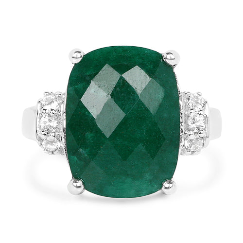 8.50 Carat Dyed Emerald and White Topaz .925 Sterling Silver Ring by Bids.com