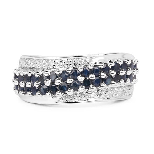 1.21 Carat Genuine Blue Sapphire and White Diamond .925 Sterling Silver Ring DestGlow