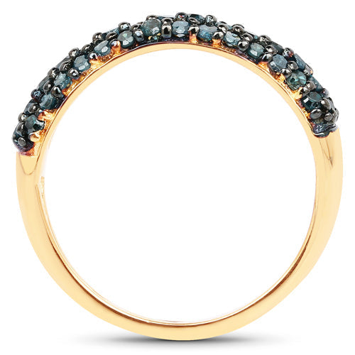 14K Yellow Gold Plated 0.65 Carat Genuine Blue Diamond .925 Sterling Silver Ring DestGlow