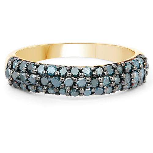 14K Yellow Gold Plated 0.65 Carat Genuine Blue Diamond .925 Sterling Silver Ring DestGlow