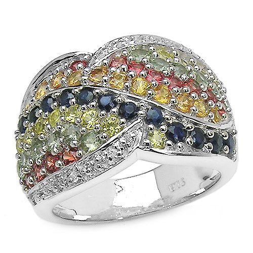 3.07 Carat Genuine Multi Sapphire .925 Sterling Silver Ring by Bids.com