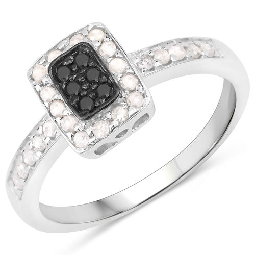 0.35 Carat Genuine Black Diamond and White Diamond .925 Sterling Silver Ring DestGlow