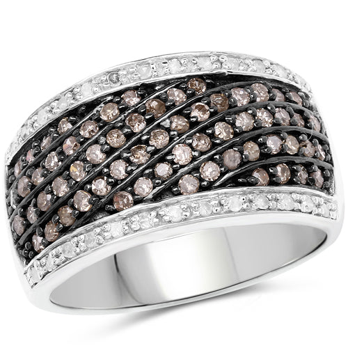 0.87 Carat Genuine Champagne Diamond and White Diamond .925 Sterling Silver Ring by Bids.com