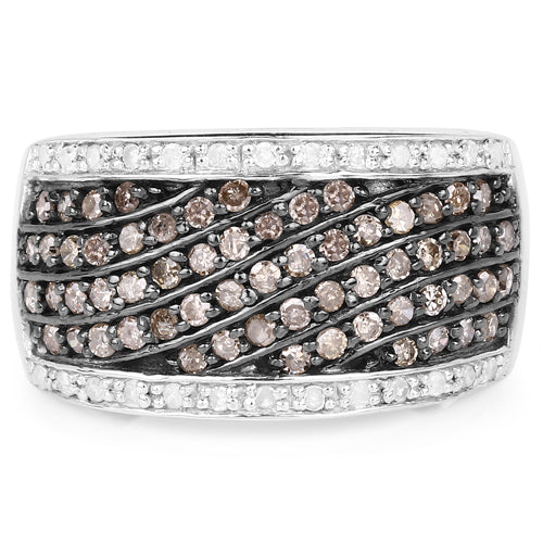 0.87 Carat Genuine Champagne Diamond and White Diamond .925 Sterling Silver Ring by Bids.com