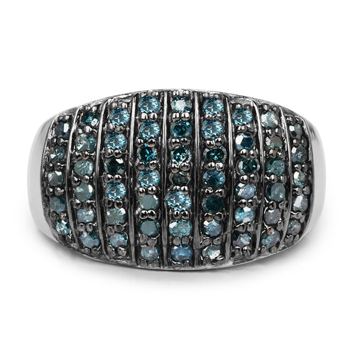 0.83 Carat Genuine Blue Diamond and White Diamond .925 Sterling Silver Ring by Bids.com