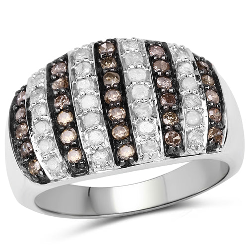 0.83 Carat Genuine Champagne Diamond and White Diamond .925 Sterling Silver Ring by Bids.com
