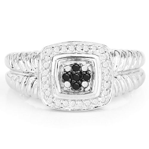 0.19 Carat Genuine Black Diamond and White Diamond .925 Sterling Silver Ring by Bids.com
