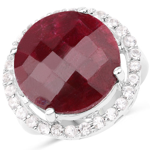13.10 Carat Dyed Ruby and White Topaz .925 Sterling Silver Ring by Bids.com