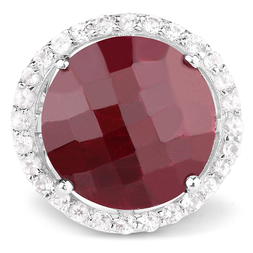 13.10 Carat Dyed Ruby and White Topaz .925 Sterling Silver Ring by Bids.com