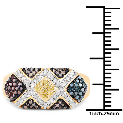 14K Yellow Gold Plated 0.61 Carat Genuine Multi Diamond .925 Sterling Silver Ring by Bids.com