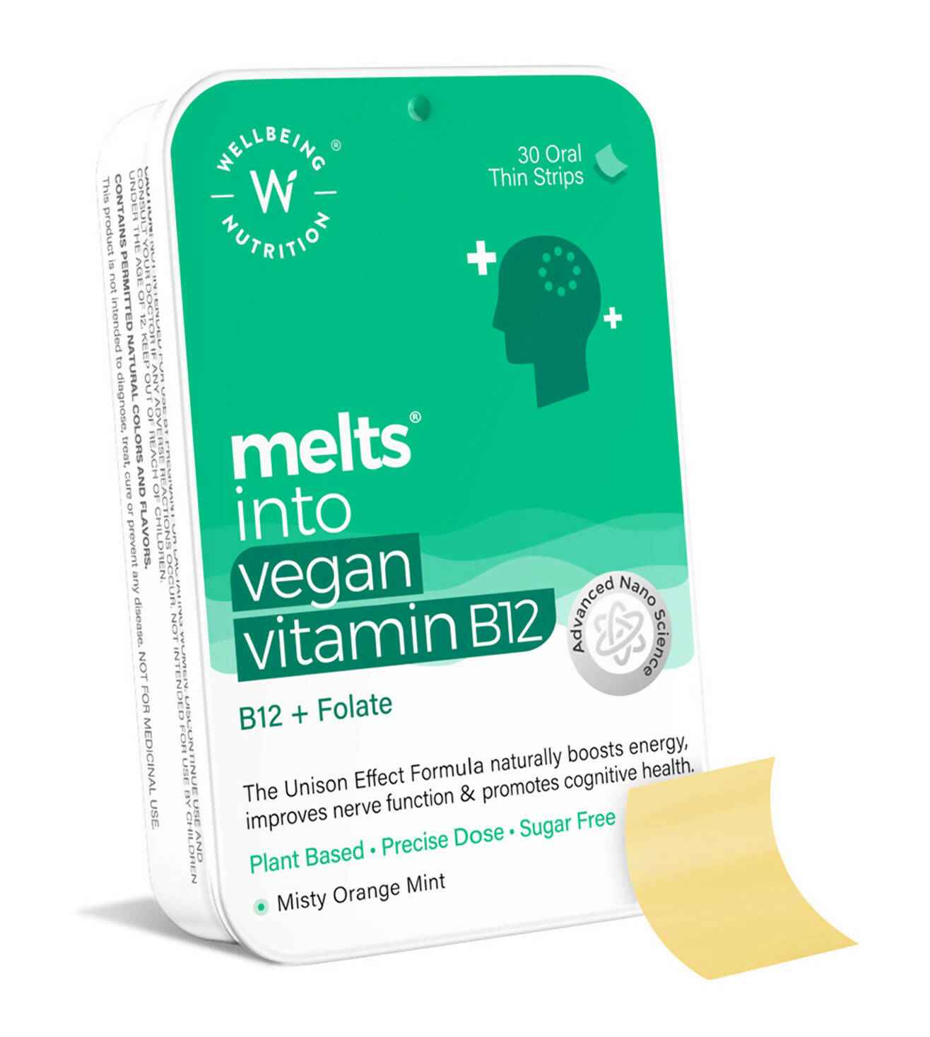 Wellbeing Nutrition Melts Vegan Vitamin B12 Thin Strips-Misty Orange Mint Flavor