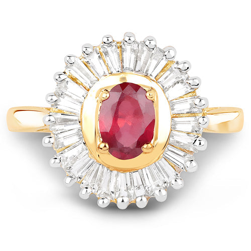 14K Yellow Gold Plated 2.44 Carat Glass Filled Ruby and White Topaz .925 Sterling Silver Ring by Bids.com