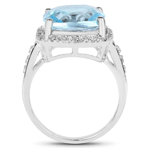 7.18 Carat Genuine Blue Topaz and White Topaz .925 Sterling Silver Ring by Bids.com