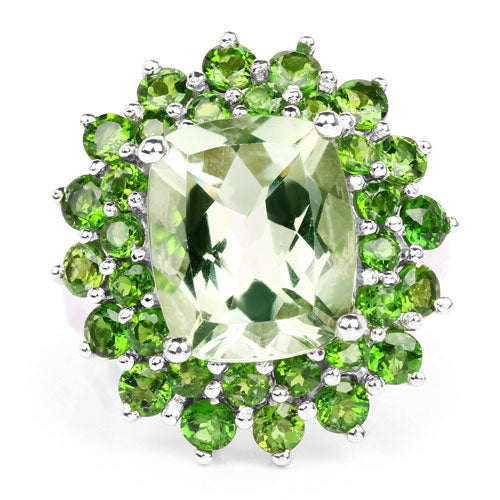 9.89 Carat Genuine Green Amethyst and Chrome Diopside .925 Sterling Silver Ring DestGlow