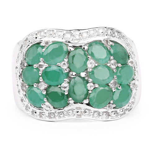 2.20 Carat Genuine Emerald & White Topaz .925 Sterling Silver Ring by Bids.com