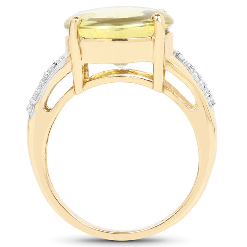 14K Yellow Gold Plated 9.26 Carat Genuine Lemon Topaz Buff Top and White Diamond Brass Ring by Bids.com