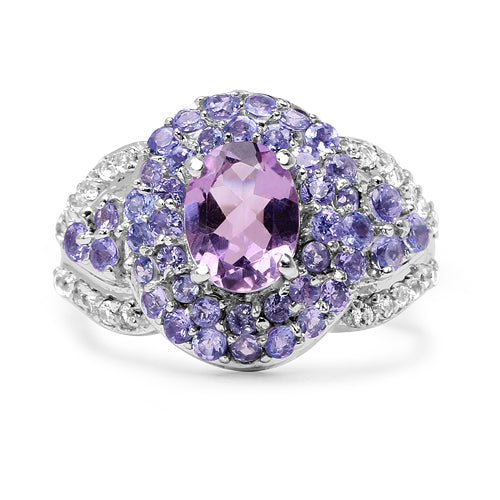 2.88 Carat Genuine Amethyst, Tanzanite & White Topaz .925 Sterling Silver Ring by Bids.com
