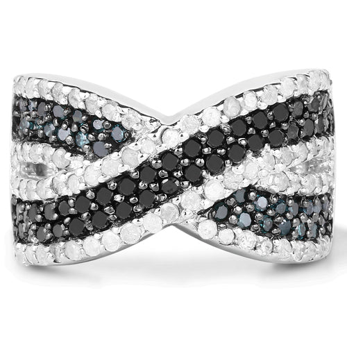 1.57 Carat Genuine Blue Diamond, White Diamond & Black Diamond .925 Sterling Silver Ring by Bids.com