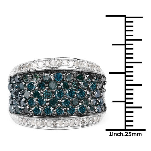 1.38 Carat Genuine Blue Diamond and White Diamond .925 Sterling Silver Ring by Bids.com