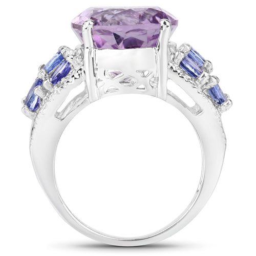 6.62 Carat Genuine Amethyst, Tanzanite and White Topaz .925 Sterling Silver Ring by Bids.com