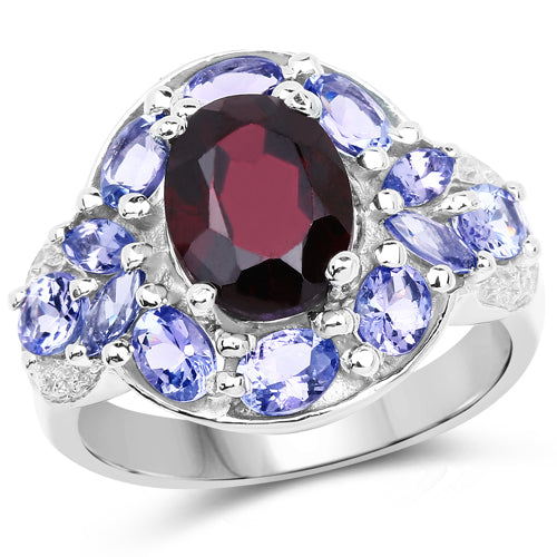 4.20 Carat Genuine Garnet, Tanzanite & White Topaz .925 Sterling Silver Ring by Bids.com