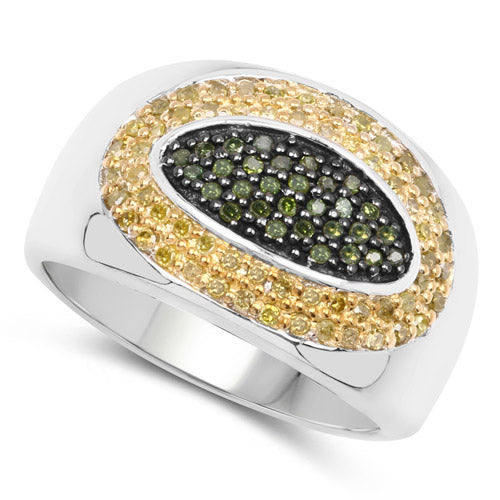 0.38 Carat Genuine Green Diamond and Yellow Diamond .925 Sterling Silver Ring by Bids.com