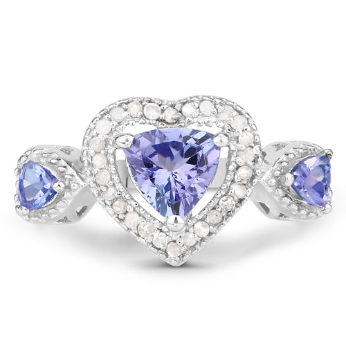 1.09 Carat Genuine Tanzanite and White Diamond .925 Sterling Silver Ring by Bids.com