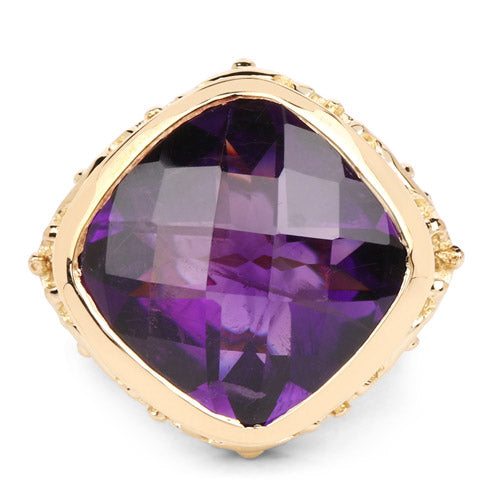 14K Yellow Gold Plated 8.40 Carat Genuine Amethyst .925 Sterling Silver Ring DestGlow