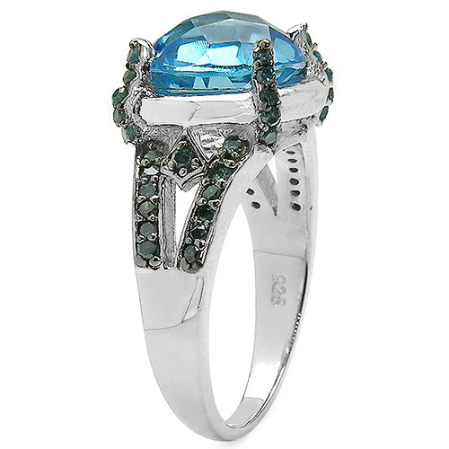 5.43 Carat Genuine Swiss Blue Topaz & Blue Diamond .925 Sterling Silver Ring by Bids.com