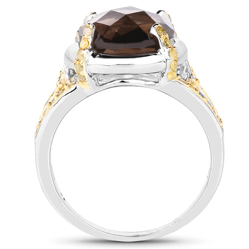 3.28 Carat Genuine Smoky Quartz and Yellow Diamond .925 Sterling Silver Ring by Bids.com