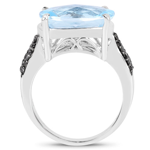 3.96 Carat Genuine Baby Swiss Blue Topaz and Black Diamond .925 Sterling Silver Ring by Bids.com