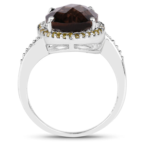 4.85 Carat Genuine Smoky Quartz, Yellow Diamond & White Diamond .925 Sterling Silver Ring by Bids.com