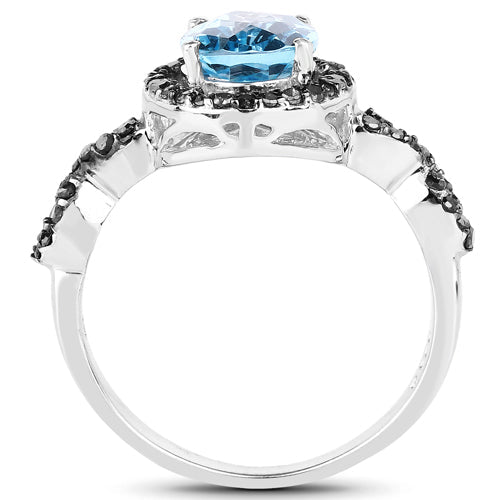2.92 Carat Genuine Blue Topaz, Black Diamond & White Diamond .925 Sterling Silver Ring by Bids.com