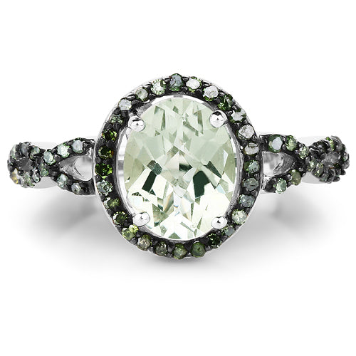 2.09 Carat Genuine Green Amethyst & Green Diamond .925 Sterling Silver Ring by Bids.com