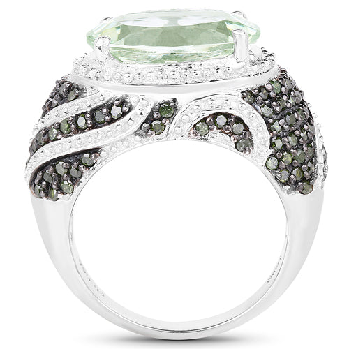 5.98 Carat Genuine Green Amethyst & Green Diamond .925 Sterling Silver Ring by Bids.com