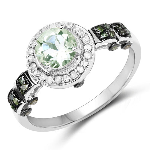 1.07 Carat Genuine Green Amethyst, Green Diamond and White Diamond .925 Sterling Silver Ring by Bids.com