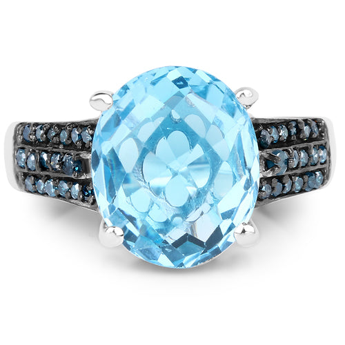 5.51 Carat Genuine Baby Swiss Blue Topaz and Blue Diamond .925 Sterling Silver Ring by Bids.com