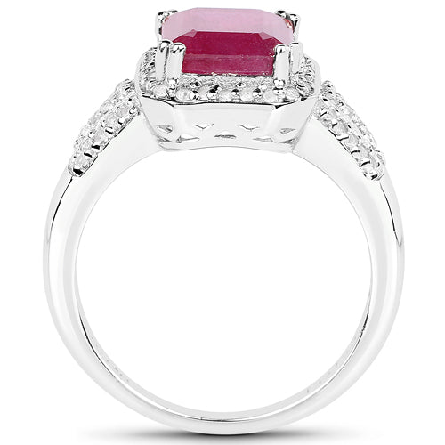 4.55 Carat Glass Filled Ruby and White Topaz .925 Sterling Silver Ring by Bids.com