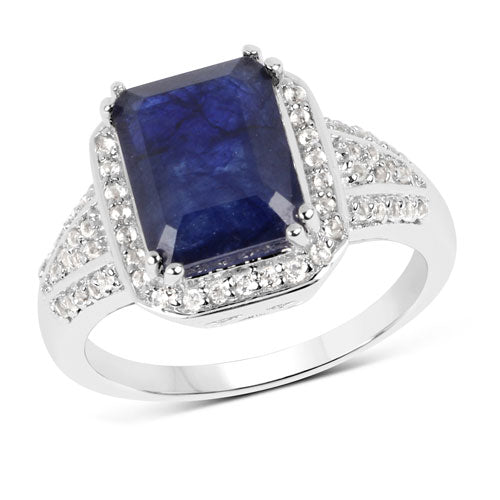 4.80 Carat Glass Filled Sapphire and White Topaz .925 Sterling Silver Ring by Bids.com