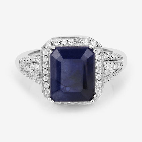 4.80 Carat Glass Filled Sapphire and White Topaz .925 Sterling Silver Ring by Bids.com