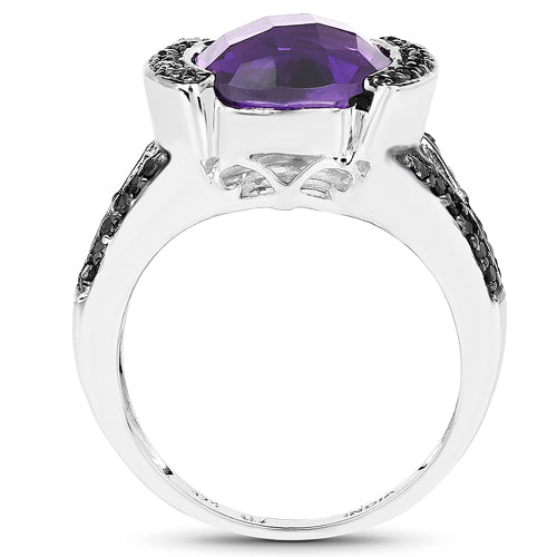 3.24 Carat Genuine Amethyst & Black Diamond .925 Sterling Silver Ring by Bids.com