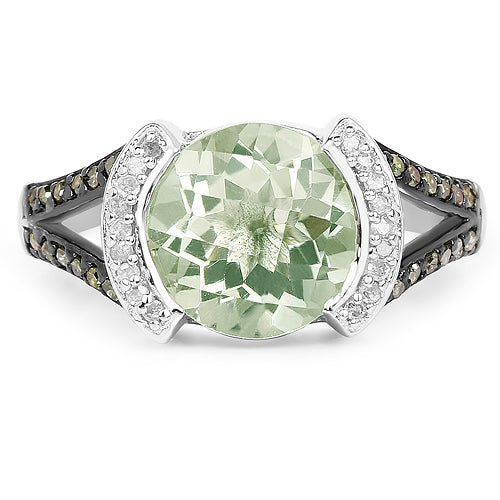 3.59 Carat Genuine Green Amethyst, Green Diamond & White Diamond .925 Sterling Silver Ring by Bids.com