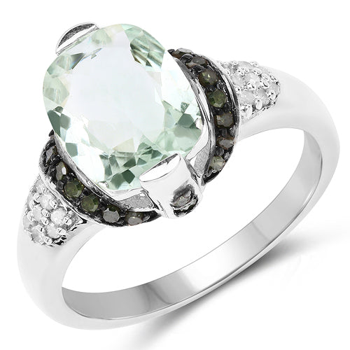 2.92 Carat Genuine Green Amethyst, Green Diamond & White Diamond .925 Sterling Silver Ring by Bids.com