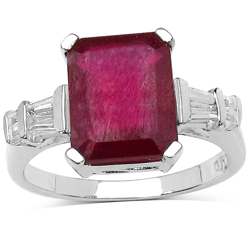 4.30 ct. t.w. Glass Filled Ruby and White Topaz Ring in Sterling Silver by Bids.com