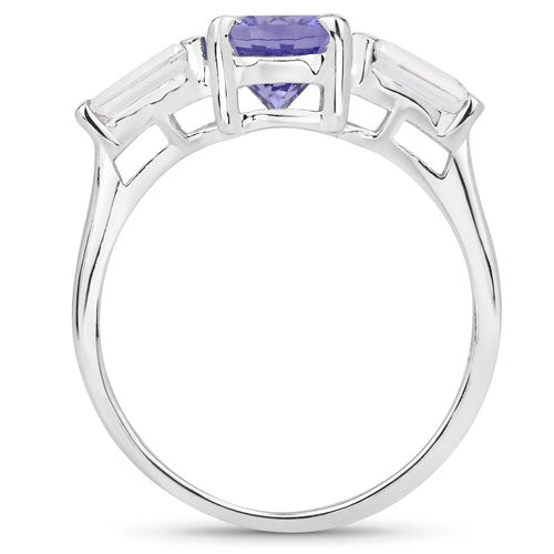 2.00 Carat Genuine Tanzanite and White Topaz .925 Sterling Silver Ring by Bids.com