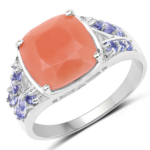 3.97 Carat Genuine Peach Moonstone and Tanzanite .925 Sterling Silver Ring by Bids.com