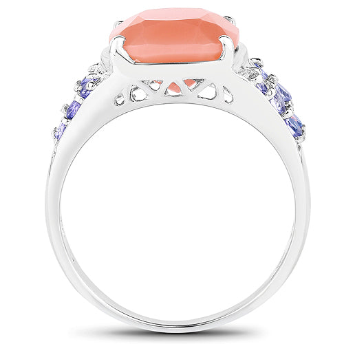 3.97 Carat Genuine Peach Moonstone and Tanzanite .925 Sterling Silver Ring by Bids.com