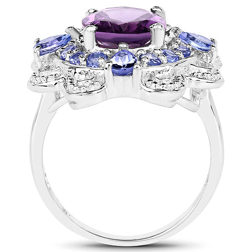 3.13 Carat Genuine Amethyst and Tanzanite .925 Sterling Silver Ring by Bids.com