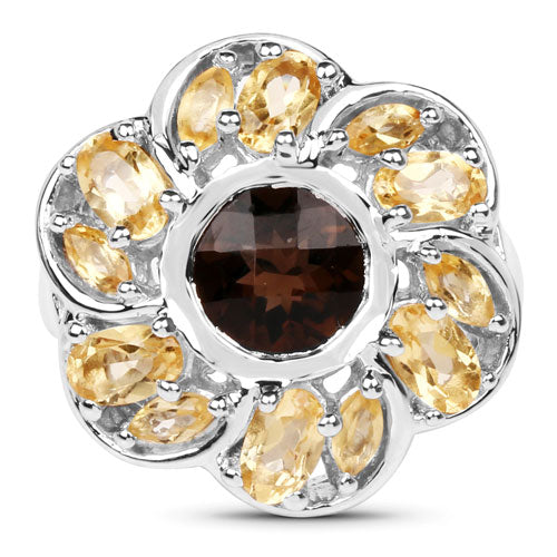 3.46 Carat Genuine Smoky Quartz & Citrine .925 Sterling Silver Ring by Bids.com